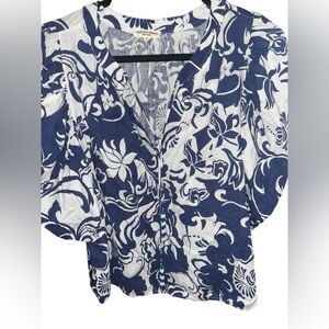 2/$20 🩵 Christian Siriano Women’s V Neck Pullover Blouse XL BLUE WHITE